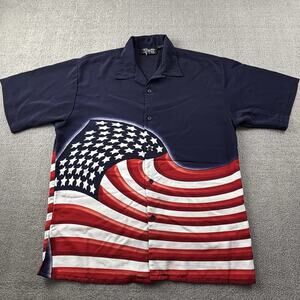 Dragonfly Shirt Adult Extra Large Button Up Short Sleeve USA Flag Print Casual